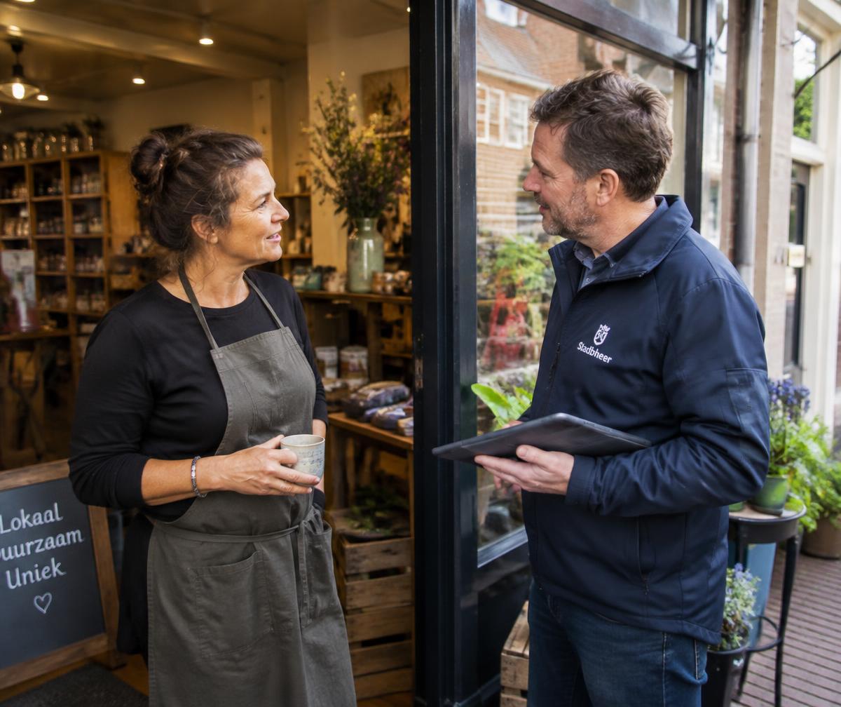 In gesprek met een ondernemer in de winkelstraat
